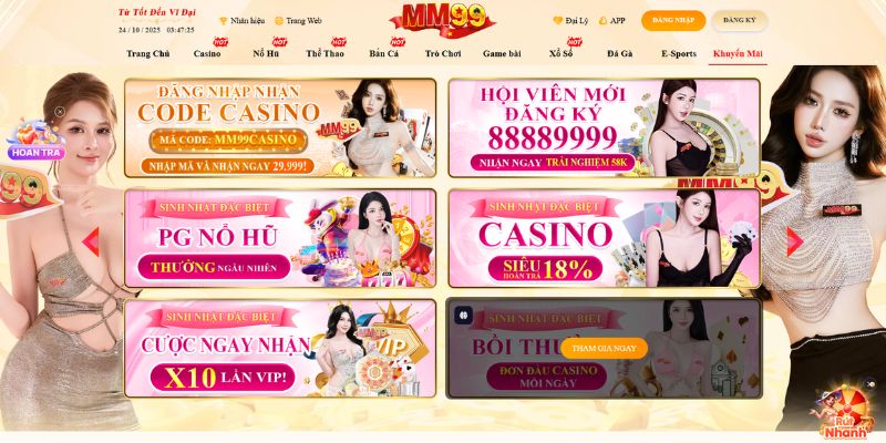 Trang chủ MM99 thu hút người chơi nhờ vào hàng loạt khuyến mãi hời